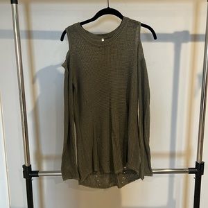 Dark green long sleeve sweater with peekaboo shoulders